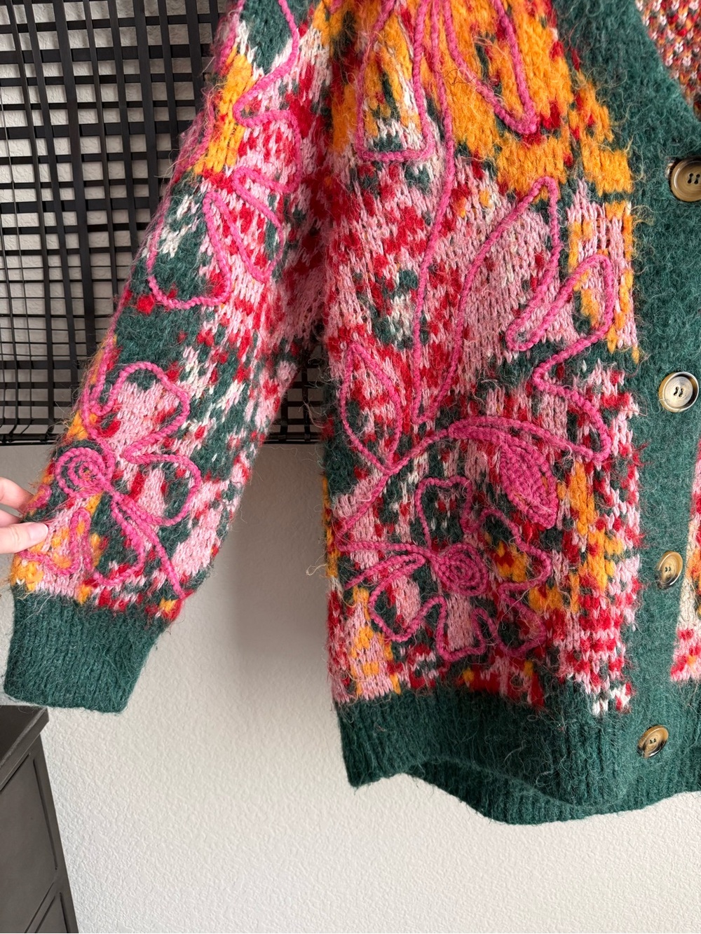 Free People Multicolor Floral Knit Cardigan in Green, Pink & Orange - Picture 4 of 8